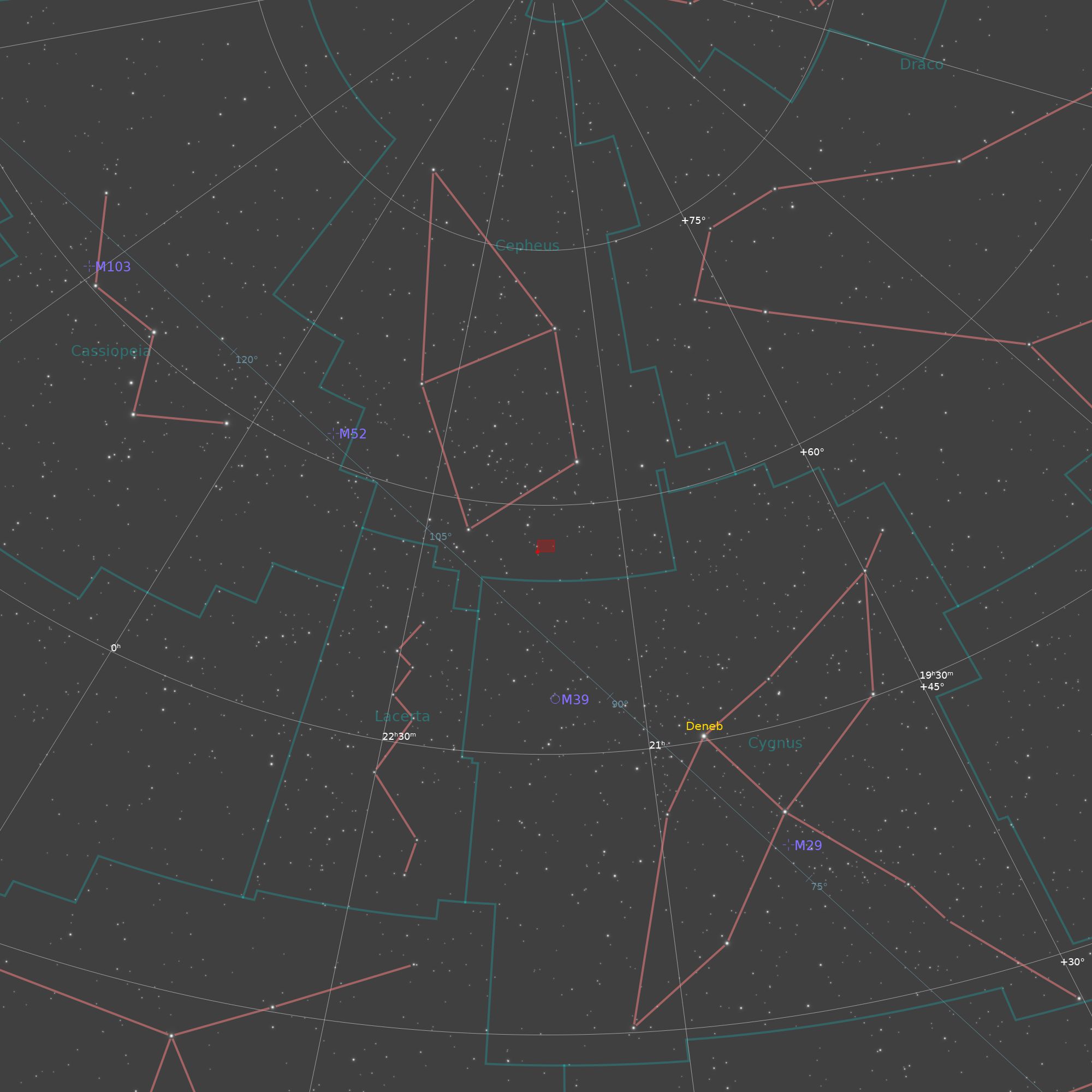 Finding Chart mit der Position des Elefantenrüsselnebels IC 1396A im Sternbild Kepheus