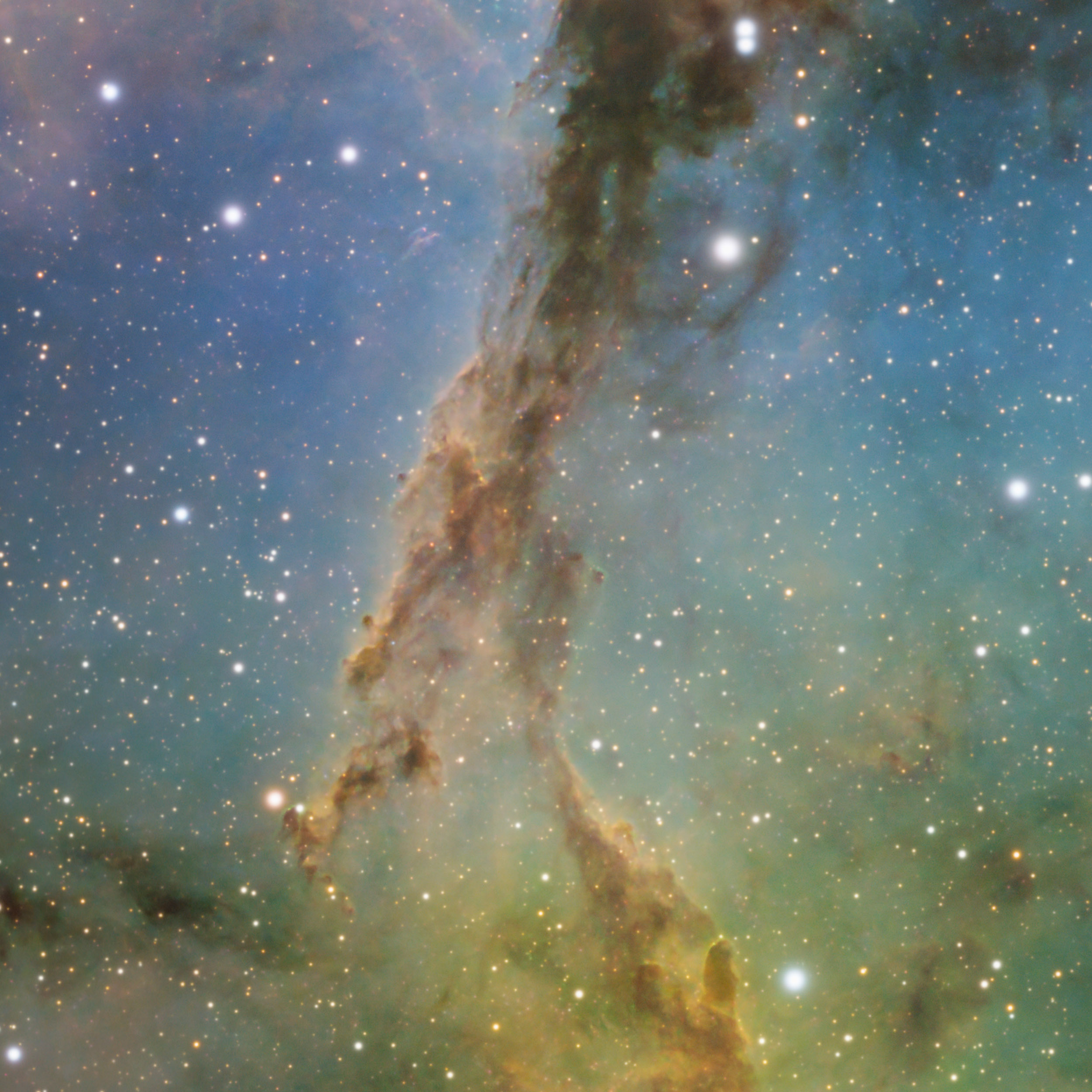 Detailaufnahme des langgezogenen mittleren Bereichs von IC 1396A